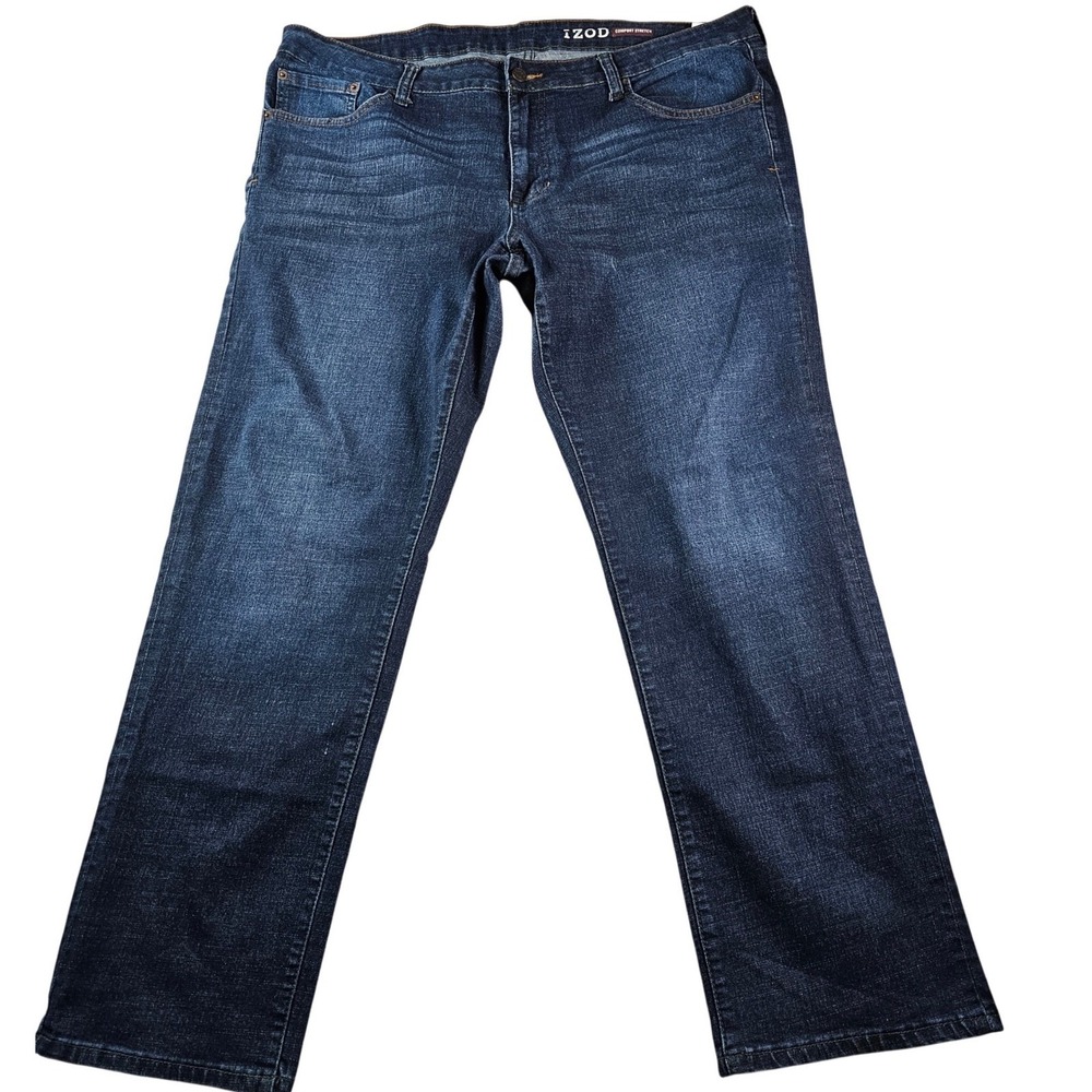 IZOD Denim Jeans Men's 40x32 Blue Straight‎ Fit Comfort Stretch Dark Wash